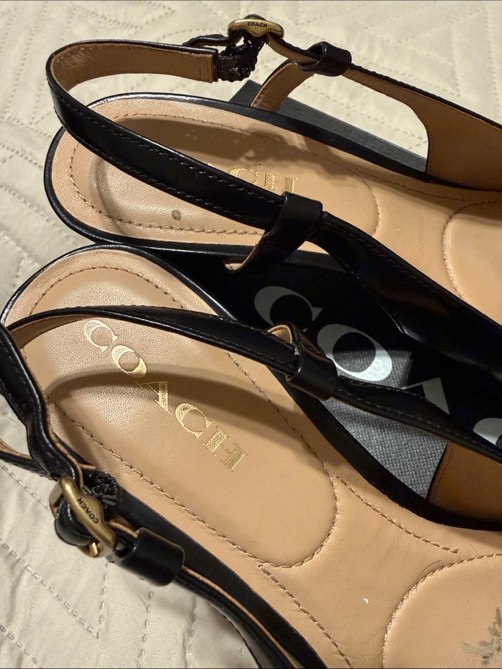 COACH Black Leather Pointed Slingback Mules - Picture 2 of 8
